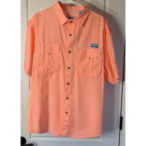 Branson Bay Men's Short Sleeve Button Up Fishing Shirt Orange Vented Size L